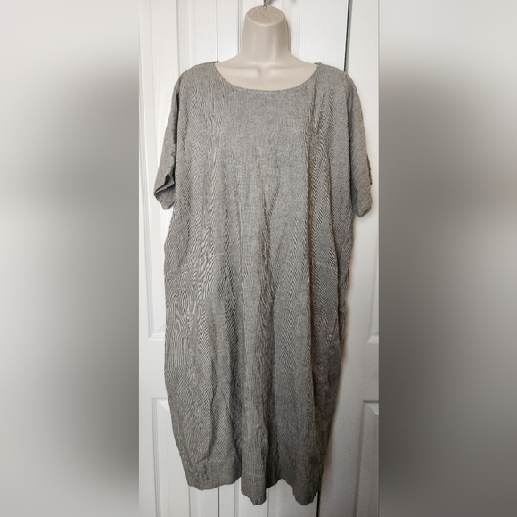 Eileen Fisher Free Size Linen Cotton Gray Short Sleeve Dress With Pockets - Picture 1 of 7